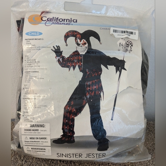 California Costumes Sinister Jester Costume Black Red Size Small 6-8 NEW‎ - Picture 1 of 6